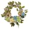 22" Green & Blue Floral & Gourds Thanksgiving Artificial Wreath